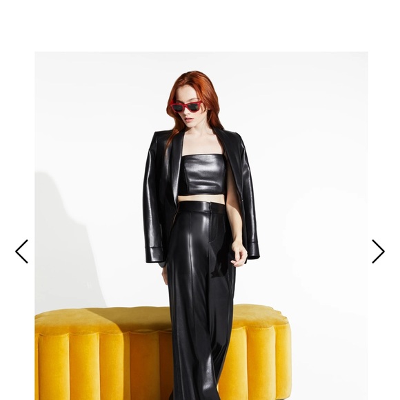 Alice & Olivia Dylan Vegan Leather Wide Leg Trouser Pant - Picture 6 of 11